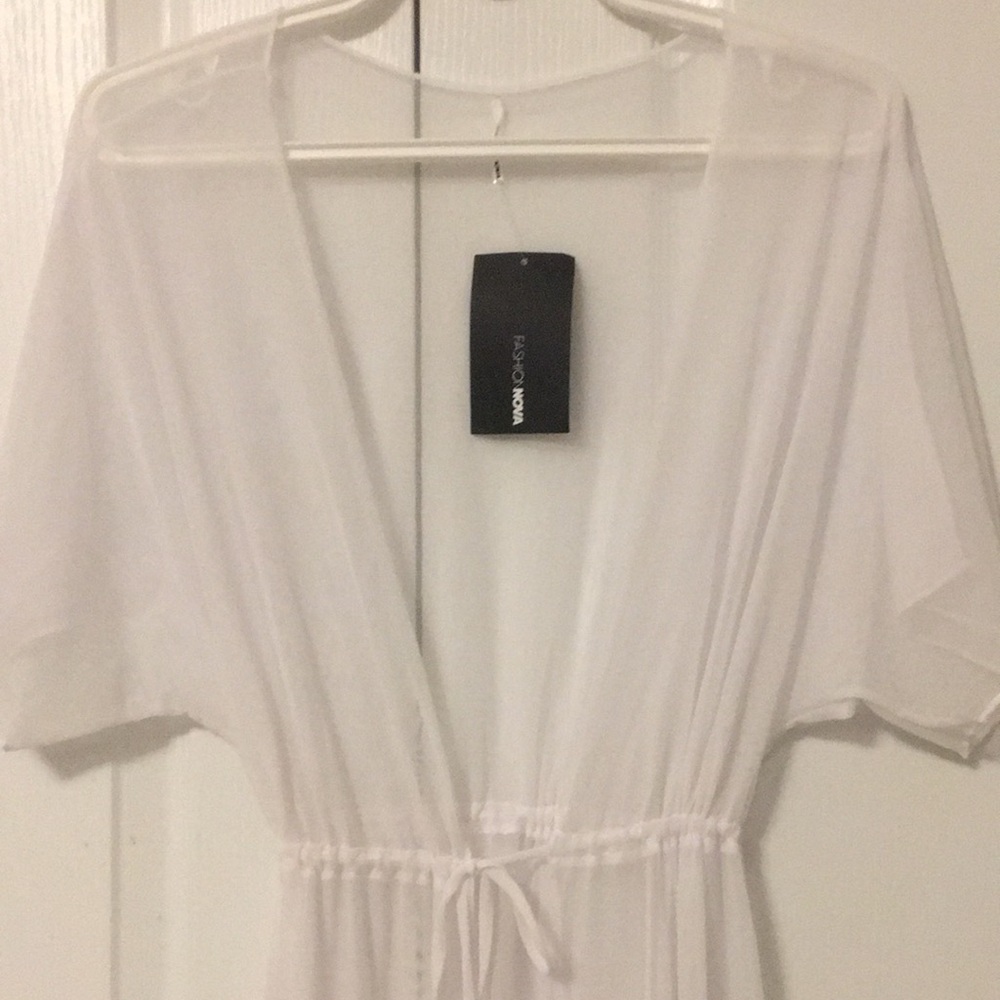 Fashion Nova White Mesh Sheer Maxi Beach Cover Up Dress XS - Picture 7 of 13